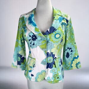 Vintage 90s Rampage Floral Print Jacket Green Blue Cotton 3 Button Blazer M